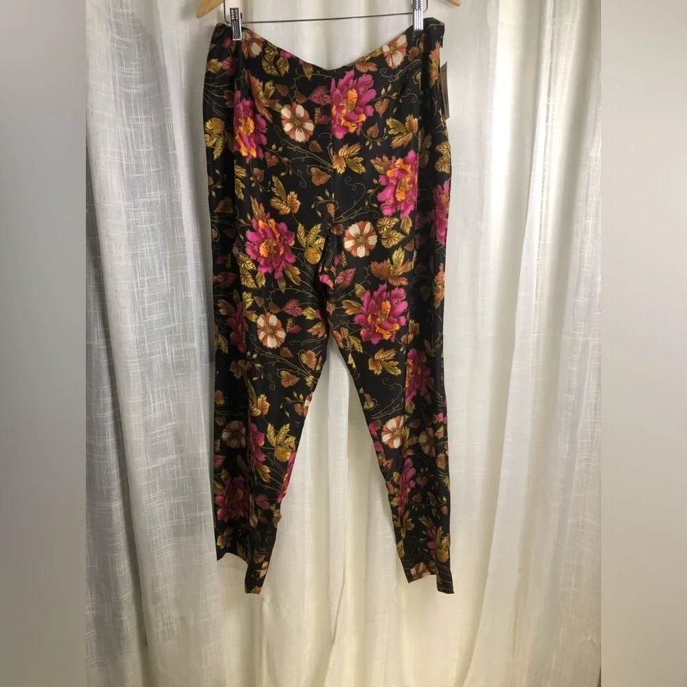 Liz Claiborne Black and Pink Floral Silk Pants NWT size 16